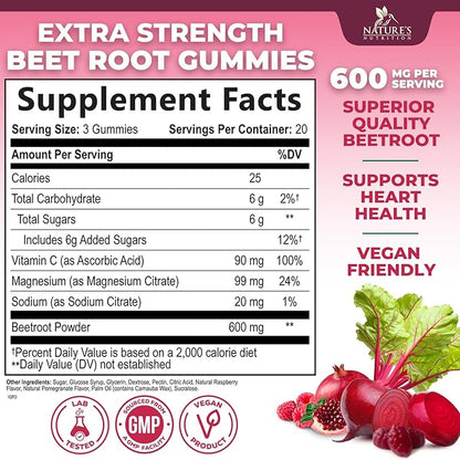 Beet Root Supplement Gummies - Superfood with Beetroot Extract Powder with Vitamin C & Magnesium - Supports Energy Heart Health & Nitric Oxide Production - Red Beets Supplements Gummy - 60 Gummies