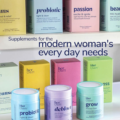 her own Probiotics for Women, 5 Billion CFUs with Prebiotics, Supports Healthy Digestion, 11 Strains, Gluten and Soy Free, Vegan, Non-GMO, 30 Capsules, 30 Servings
