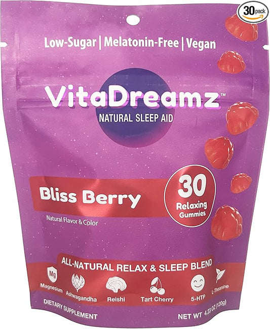 Melatonin-Free Sleep Gummies | Magnesium, Ashwagandha, Tart Cherry & L-Theanine | Natural Calm & Restful Sleep Support | Vegan, Sugar Free Bliss Berry | 30 Count
