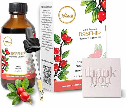 My Ace Rosehip Seed Carrier Oil | 100% Pure Cold Pressed Unrefined Oil for Face & Skin Care, Hair & Body Massage, Anti-Aging & Moisturizing – 4 fl oz