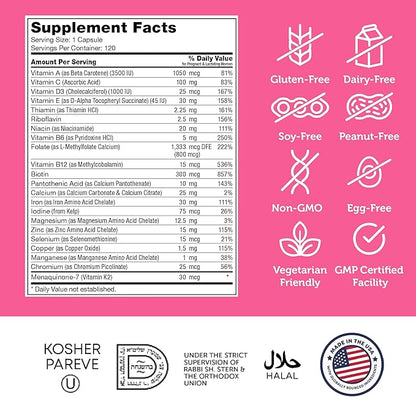 Zahler - Total One Prenatal Vitamins for Women (120 Count) Daily Multi Vitamin Prenatals with Folic Acid, Iron, Zinc & 19 Other Essential Vitamins & Minerals - Kosher Pre Natal Multivitamin Capsules