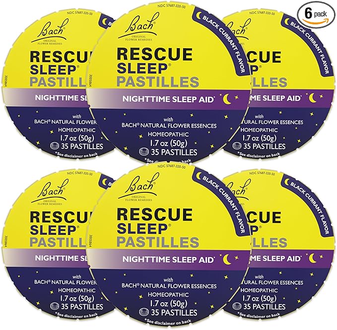 RESCUE Bach Sleep PASTILLES, Black Currant Flavor, No Melatonin Lozenges, Homeopathic, Flower Essences, 6 Pack
