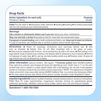 Diurex Caffeine-Free Bloat Relief, Maximum Strength, Relieve Water Bloat Discomfort, Up to 6 Hours of Relief, 48 Count