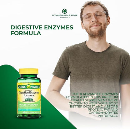 Unique Bundle Store Digestive Enzymes – 60 Vegetarian Capsules, Enzimas Digestivas with Probiotics and Prebiotics, Enzymes for Digestion, Daily Digestive Health Supplement (Pack of 2)