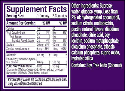 Pure Zzzs Kidz + Immunity by Vicks, Melatonin Sleep Aid Gummies for Kids and Children, Zinc for Immune Support, Low Dose Melatonin, Berry Flavored, 42 Gummies