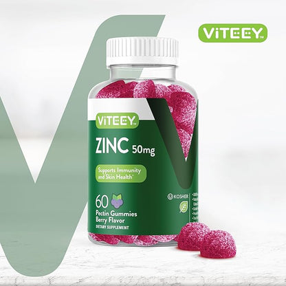 VITEEY Zinc Gummies for Men and Women - Zinc Supplements 50mg - Immune Boost & Skin Health - Vegan, Gluten Free - 60 Count