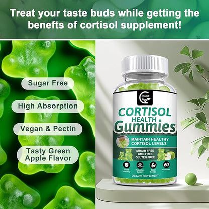 Sugar-free Cortisol Gummies, 9-in-1 Cortisol Supplement for Women with Magnesium, Ashwagandha, Rhodiola, Phosphatidylserine, L-Theanine, Black Pepper, Vitamin C & B6 - Relaxation, Focus, Sleep Support