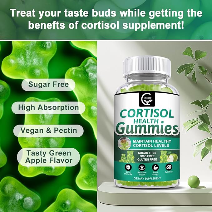 Cortisol Gummies, Cortisol Supplement for Women with Magnesium, Ashwagandha, Rhodiola, Phosphatidylserine, L-Theanine, Black Pepper, Vitamin C & B6 - Relaxation, Focus, Sleep Support - 2 Pack