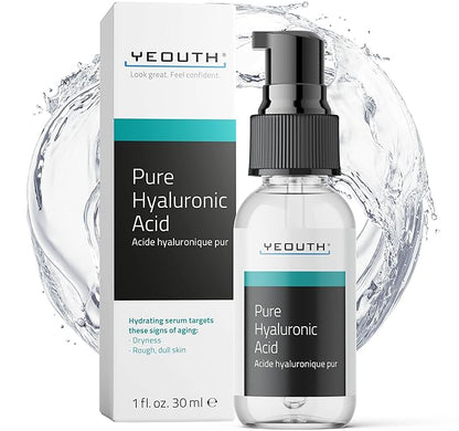 YEOUTH Pure Hyaluronic Acid Serum for Face 99% for Dry & Dull Skin, Hydrating Hyaluronic Acid Face Serum for Women & Men, Facial Care For All Skin Types 1oz