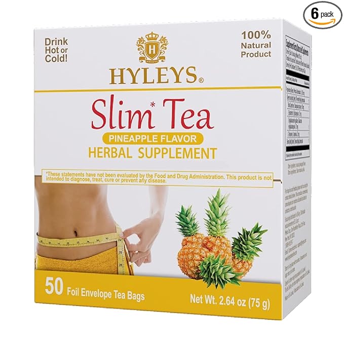 Hyleys Slim Tea Weight Loss Herbal Supplement with Pineapple - Cleanse and Detox - 50 Tea Bags (6 Pack)