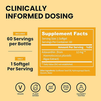 WellPath Astaxanthin 12mg Softgets | Vegan Astaxanthin Supplements from Microalgae | Antioxidants for Skin Hydration, Elasticity and Eye Health | Non-GMO, Made in USA, 2 Month Supply