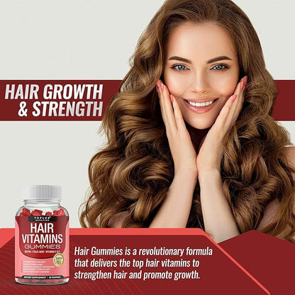 Hair Vitamin Gummies Supplement for Women & Men – Hair Growth Vitamins 5000mcg Biotin Gummies, Folic Acid, Vitamin C & E, Support Stronger & Thicker Hair, Skin, Nails, Non-GMO Vegam for, 60 Count