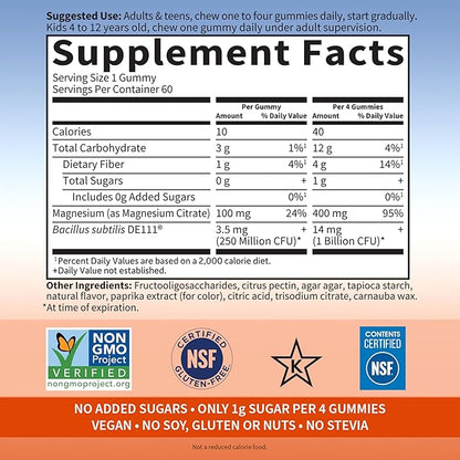 Garden of Life Magnesium Citrate Supplement Gummies with Prebiotics & Probiotics for Stress, Sleep & Recovery - Vegan, Gluten Free, Kosher, Non-GMO, No Added Sugars, Orange Cream Flavor, 60 Count