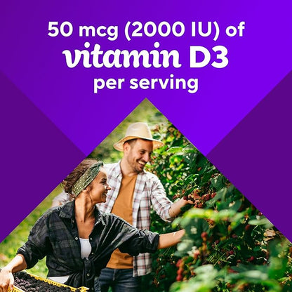vitafusion Vitamin D3 Gummies, Bone and Immune Support, Peach, Blackberry, Strawberry Flavored, 50 mcg D3 Gummy Vitamin Supplement, 75 Day Supply, 150 Count