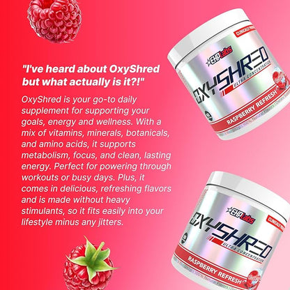 EHP Labs OxyShred Pre Workout Powder - Preworkout Powder with L Glutamine & Acetyl L Carnitine, Energy Boost Drink - Raspberry Refresh, 60 Servings