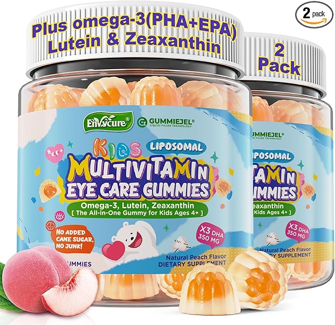Kids Multivitamin Gummies with Iron, 450mg Algae Omega-3, Methylated B12, Folate, Fiber 2g, Probiotics, Magnesium, A, C, D, K, Zinc,Children Vitamins for Growth, Brain, Eye, Gut, Immune,Kids 4+ 120Cts