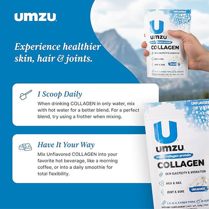 UMZU zuCollagen Multi Collagen Protein Powder, Unflavored – 5 Collagen Types I II III V X – High Protein Low Calorie Supplement for Hair Growth Skin Elasticity Joint Health and Daily Recovery Support