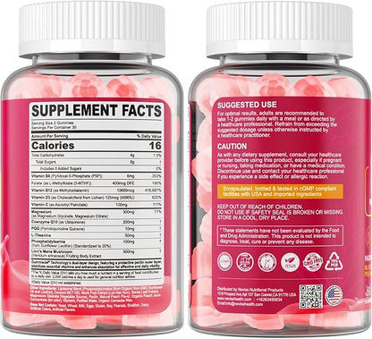 Methyl B12 Gummies 5000 mcg 10000 mcg w/L-Methylfolate, B6, D3 Vitamin C, Lion's Mane Mushroom, L-Theanine, CoQ10, Extra Strength Vitamin B12 Gummies Supplement - Energy, Focus, Brain & Immunity 1Pack
