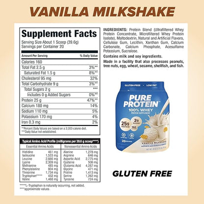 Pure Protein Powder, Whey, High Protein, Low Sugar, Gluten Free, Vanilla Cream, 1.75 lbs & Bars, High Protein, Nutritious Snacks to Support Energy, Low Sugar, Gluten Free