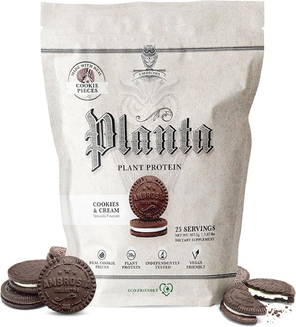 Ambrosia Planta - Plant-Based Protein Powder 20g | Dairy Free Vegan Protein Powder with BCAA Amino Acids | Keto-Friendly, No Added Sugar | 25 Servings | Cookies Cream