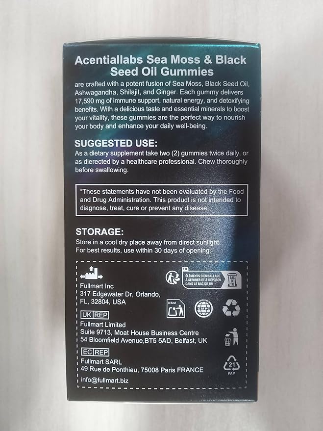 Sea Moss Gummies, Sea Moss, Bladderwrack, Ashwagandha, Burdock Root, Energy, Immune Support, 60 Vegan Gummies