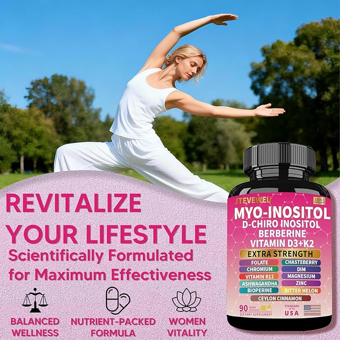 Myo Inositol Supplement - Women's All-in-One Supplement - with Myo-Inositol, D-Chiro Inositol & 13+ Extra Strength Ingredients -（90 Capsules）