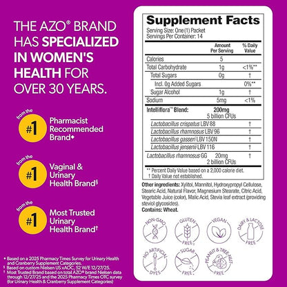 AZO Vaginal Probiotic Mini-Chews for Women, Supports Healthy Vaginal Odor, Healthy Vaginal Flora, Yeast Balance and pH*, Delicious Fruit Punch Taste, 14 Count