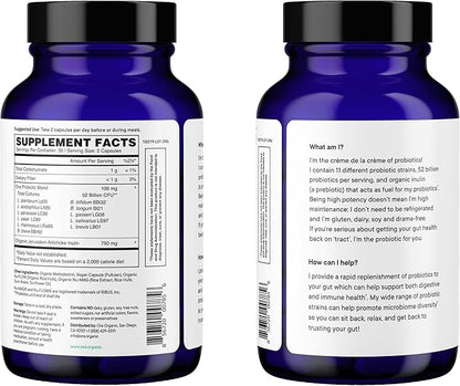 Ora Organic Probiotics with Prebiotics - 52 Billion CFU 11 Clinically Studied Strains for Digestive Health, Trust Your Gut, Gluten Free, 60 Capsules