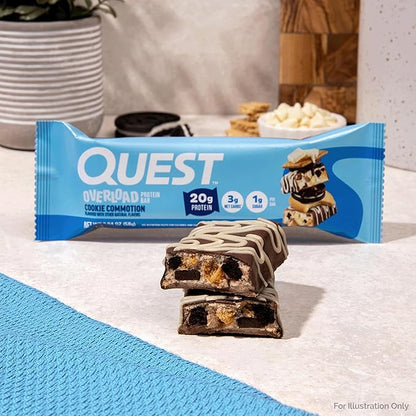 Quest Nutrition Overload Protein Bars, Cookie Commotion, 20g Protein, 1g Sugar, 3g Net Carbs, Gluten Free, 12 Count