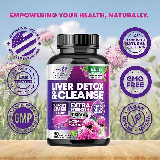 Gentle Liver Cleanse Detox & Repair Formula - Advanced Liver Support Supplement with Silymarin Milk Thistle, Dandelion Root, Artichoke Extract, Turmeric, Choline, & Beetroot - 180 Veggie Capsules