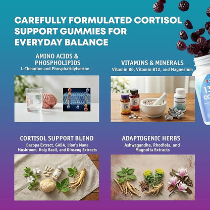 Cortisol Reducer Gummies for Women Men - 13-in-1 Daily Cortisol Detox Manager Supports Stress Mood Balance Focus & Health Balance - Reduce High Cortisol with Ashwagandha Magnesium L-Theanine