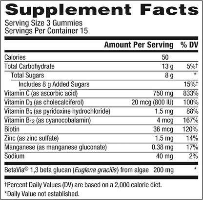 Emergen-C Immune+ Triple Action Immune Support Gummies, BetaVia (R), 1000mg Vitamin C, B Vitamins, Vitamin D and Antioxidants, Raspberry – 45 Count