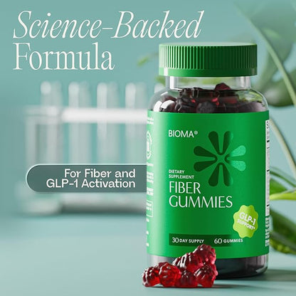 Fiber Gummies for Women - Natural GLP-1 Support with Kiwi, Pomegranate & Ginger - Sugar Free Digestive Health Supplement, Prebiotic FOS Fiber - Vegan & Gluten Free (60 Gummies - 30 Day Supply)