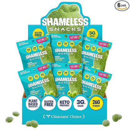 Shameless Snacks - Healthy Low Calorie Snacks, Low Carb Keto Gummies (Gluten Free Candy) - 6 Pack Green Apple Blast