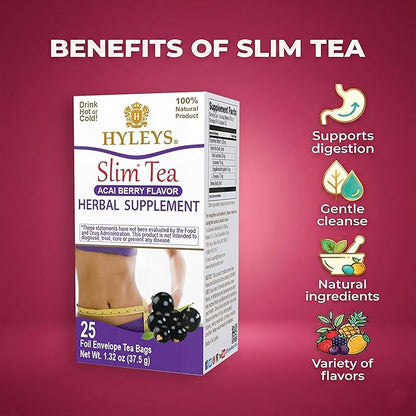 HYLEYS Slim Tea Acai Berry Flavor - Weight Loss Herbal Supplement Cleanse and Detox - 25 Tea Bags (1 Pack)