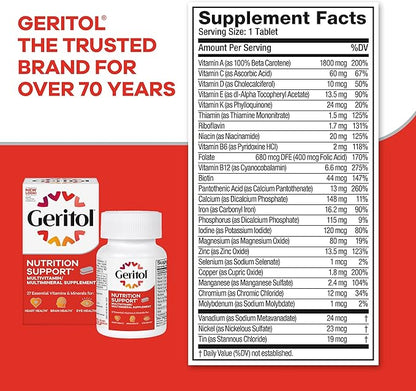Geritol, Multivitamin Supplement, Contains B-Vitamins, Antioxidants, Vitamins C, E & D and Iron, 26 Essential Vitamins and Minerals, Gluten-Free, Non-GMO, No Artificial Sweeteners, 40 Tablets