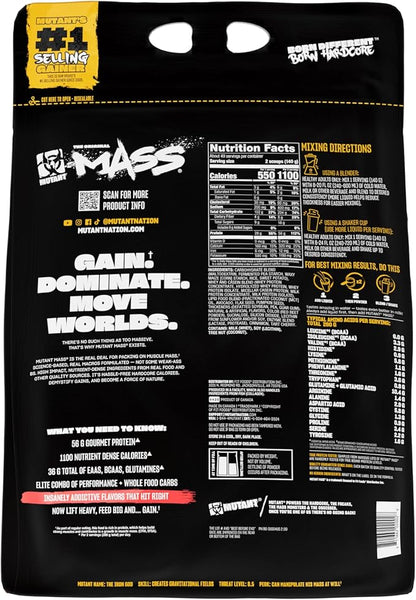 Mutant Mass Weight Gainer Protein Powder with Whey, and Casein Protein Blend for High-Calorie Workout Shakes, Smoothies, and Drinks, 15 lb - Strawberry Banana