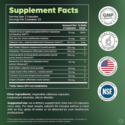 Sandhu's Liver Cleanse Detox & Repair Support Capsules with Milk Thistle & Dandelion Root | Herbal Supplement Pills for Liver Health | for Men & Women | Made in USA | Viral on Tiktok | 70 Count