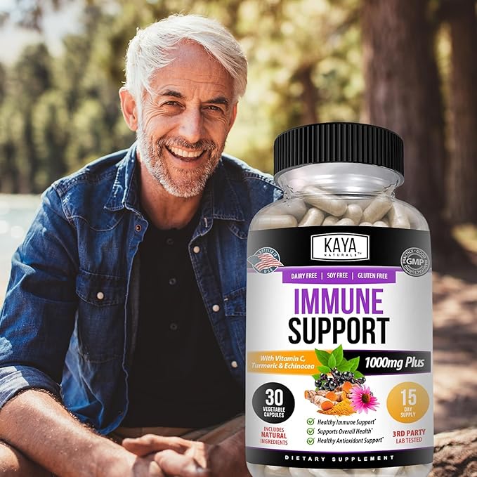 Kaya Naturals Elderberry Immune Support | Vitamins with Zinc and Vitamin C for Adults, Probiotics & Turmeric 1000mg Immune System Booster Sambucus Capsules - 30 Count (Pack of 2)