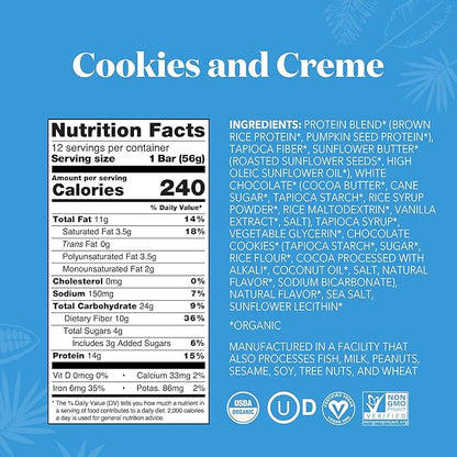 ALOHA Organic Plant Based Protein Bars - Cookies and Creme - 12 Bars, Vegan, Low Sugar, Gluten-Free, Paleo, Low Carb, Non-GMO, No Stevia, No Erythritol