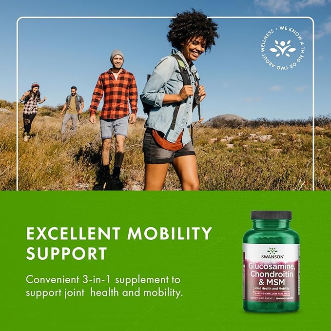 Swanson Glucosamine, Chondroitin & MSM - Cartilage & Joint Health Supplement* - Supports Mobility & Flexibility* - Easy-to-Swallow Mini Tablets - Gluten Free & Non-GMO - 360 Mini-Tablets