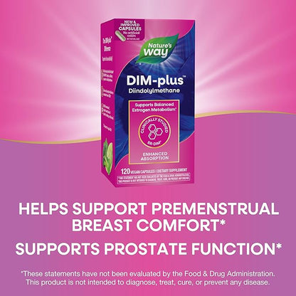 Nature's Way DIM-Plus, DIM Supplement, Supports Balanced Estrogen Metabolism*, Supports Estrogen Hormone Balance*, Diindolylmethane, 120 Vegan Capsules