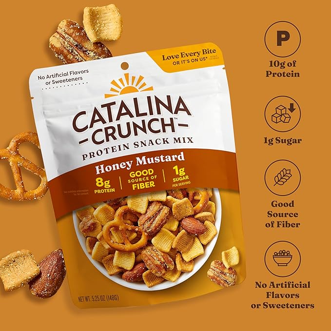 Catalina Crunch Protein Snack Mix - 8g Protein, 1g Sugar per Serving - Good Source of Fiber, Keto, Gluten Free - Honey Mustard, 5.25 Ounce Bag (Pack of 4)