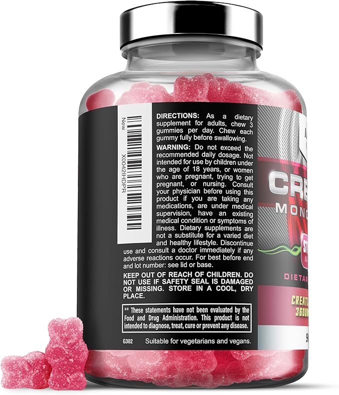 Iron Labs Nutrition Creatine Monohydrate Gummies (180 Gummy Bears) - 3600mg Per Serving - LAB Tested - Strawberry Flavor - High Strength Creatina for Men & Women (180 Vegan Gummys)