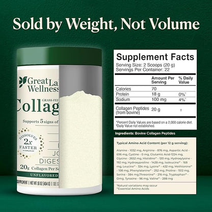 Great Lakes Wellness Collagen Peptides Powder – Supports Skin, Hair, Nails, Joints & Digestion – Hydrolyzed, Quick Dissolve, Non-GMO, Keto & Kosher – Pure Collagen Protein (16 oz, 22 Servings)