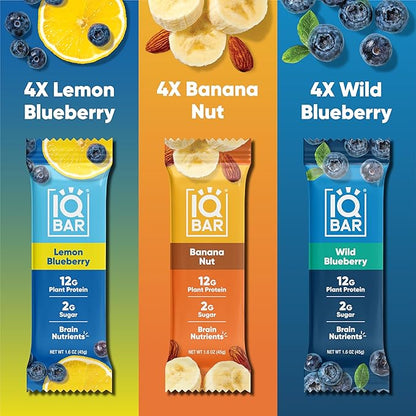 IQBAR Clean Plant Protein Bars - Fruit Lovers Variety Pack - 12 Count - Keto, Vegan, High Fiber, Gluten and Dairy Free, Low Sugar Snack - Brain and Body Nutrients for Focus, Energy, Meal Replacement