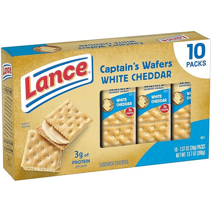 Lance Sandwich Crackers, Captain's Wafers White Cheddar, 10 Individual Packs, 6 Sandwiches Each