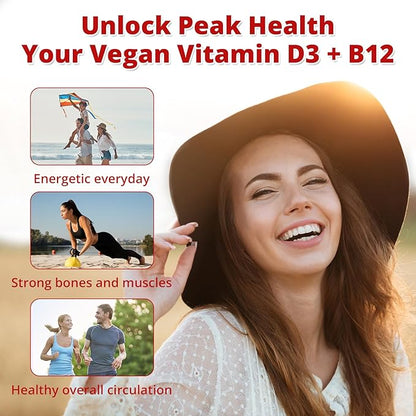 NEVISS Vegan Vitamin D3 + Vitamin B12 Gummies, High Potency D3 5000IU & 1000 mcg Methylated B12, Vitamin D3 and B12 for Adults, Support Bone Health, Immune & Energy Supplement, 60 Count