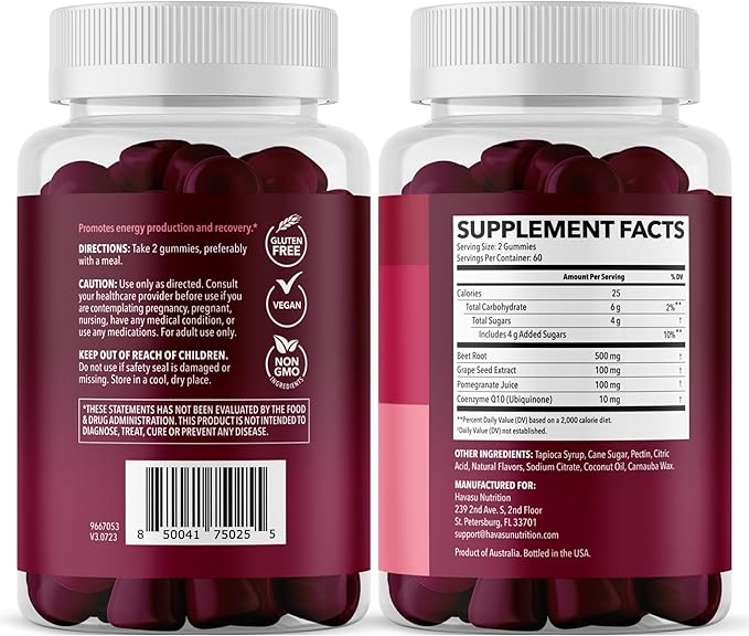 Beet Root Gummies with COQ10 & Pomegranate - Nitric Oxide Supplement for Men and Women - Beetroot for Endurance, Performance, Recovery - Vegan, Non-GMO, Gluten Free - Mixed Berry Flavor, 120 Count