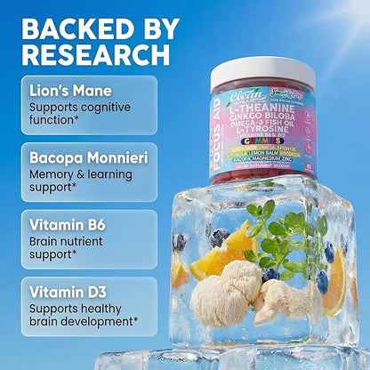 Clean Nutra Kids Focus Gummies with L-Theanine, Ginkgo Biloba, Omega-3 Fish Oil, L-Tyrosine, Vitamin B6, B12 – 60 Count, Clean Label, Non-GMO, Vegan-Friendly SmartyPop Formula for Kids Support